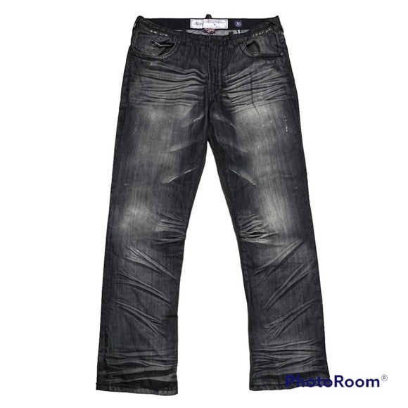 Akoo Men’s Distressed Jeans baggy y2k loose grunge 36 x 32 black